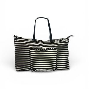 Kate Spade New York Black White Stripe Foldable Travel Tote Weekender Bag